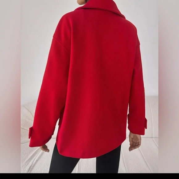 Red Button Front Coat - Picture 3 of 6